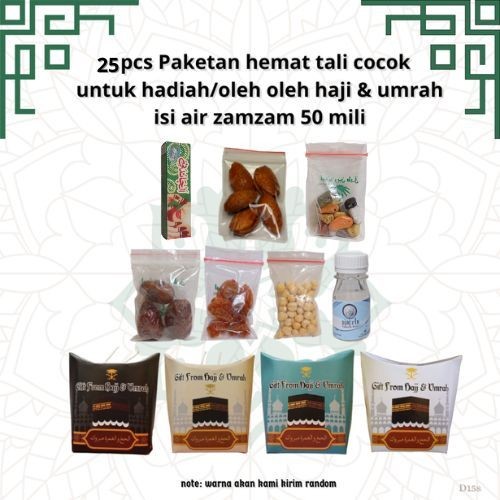 

25 pcs paketan tali untuk oleh oleh haji dan umroh ( botol isi air zam zam 50 ml)