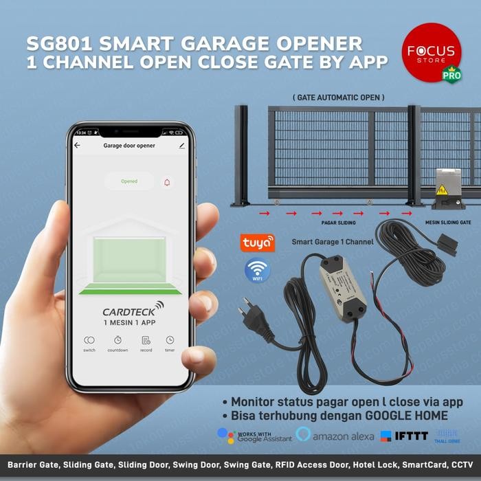 

Smart Life Sliding Gate Opener Google Home Open Close Monitor Pagar Otomatis CARDTECK SG801 Smart Garage