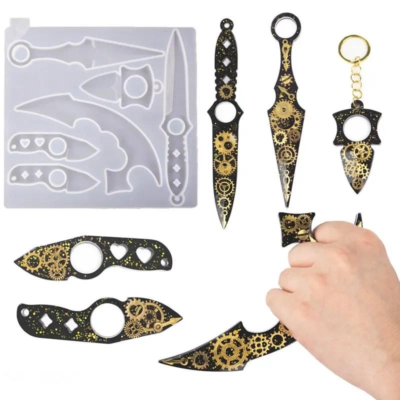 

DIY Crystal Epoxy Resin Mold Keychain Finger Cots Knife Defense Mirror Silicone Mold For Resin
