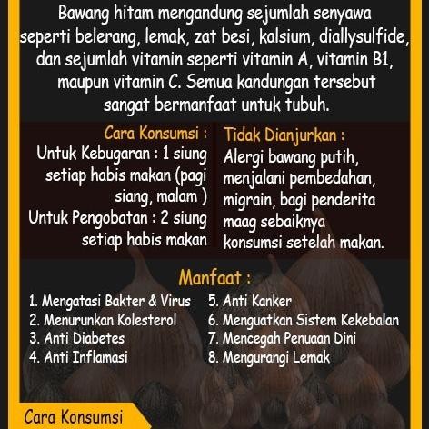 

Promo bawang putih tunggal hitam/black garlic ( Bawang Putih Tunggal Hitam)