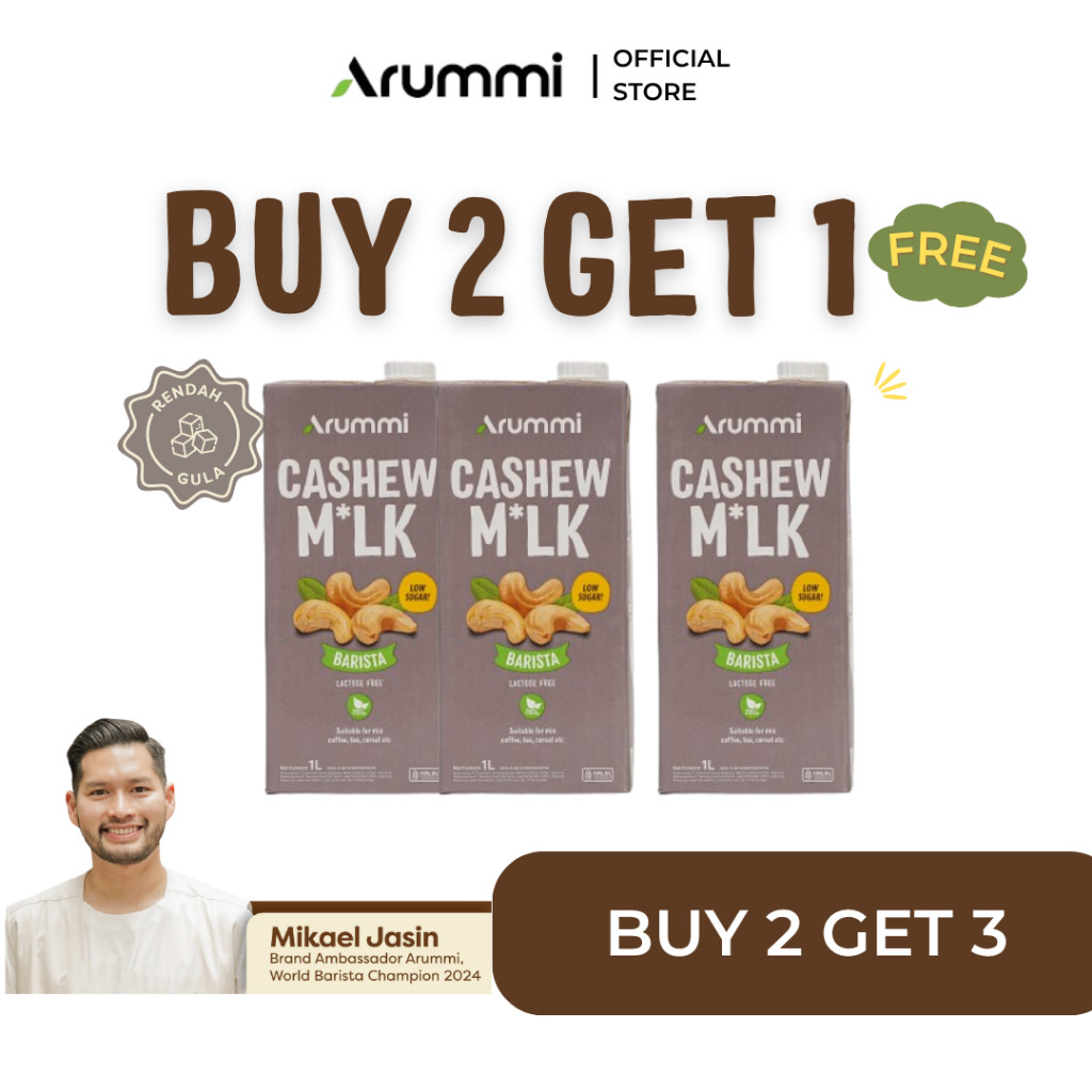 

[Buy 2 Get 3] Arummi Cashew Milk Barista 1L-Susu Kacang Mede Rendah Gula- Dairy & Lactose Free