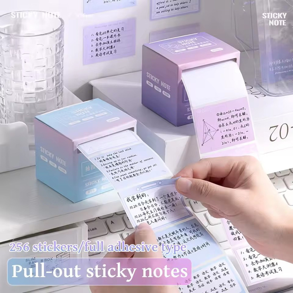

Pull-Out Sticky Notes Box 256 Sheets Full Adhesive Tearable Writable Memo Pads for School Office Home Kawaii Pastel Colors