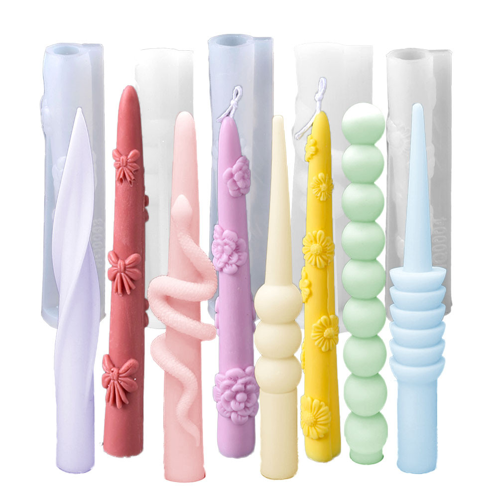 

Relief Rose Flower Daisy Pole Silicone Candle Mould 3D Snake Taper Pillar Gypsum Mold Geometry Ball Wedding Decor Cylinder Gifts