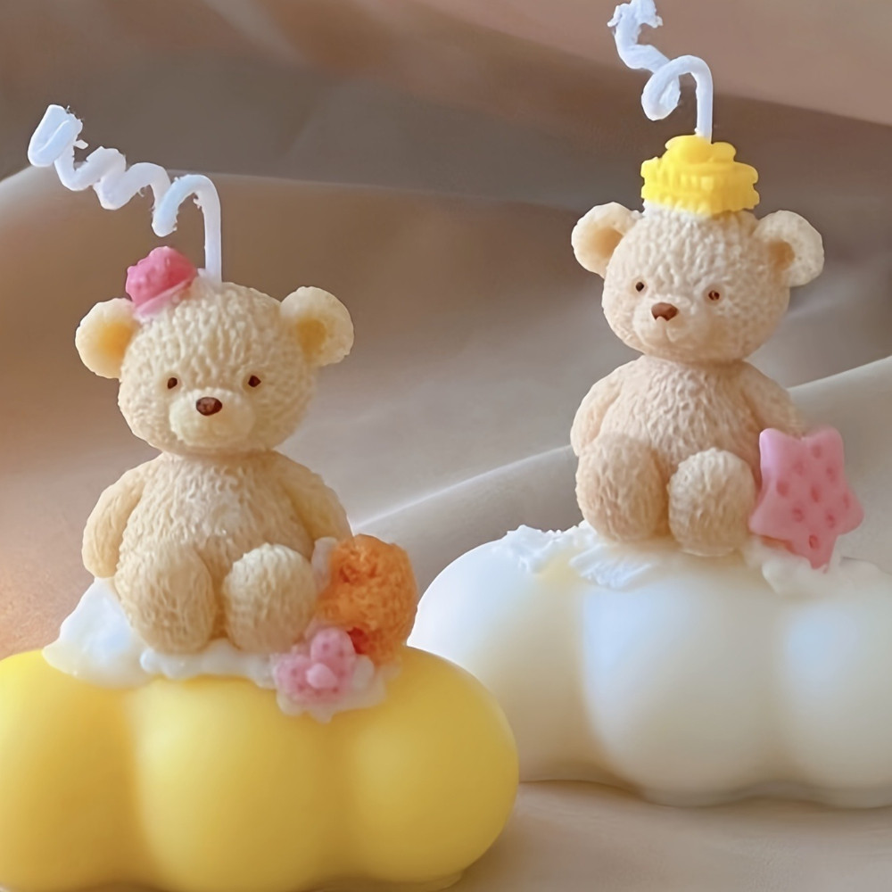 

Easy Demold Teddy Bear Silicone Candle Moulds Cartoon Cloud Gypsum Mold Lovely Animal Resin Making Birthday Gifts Festival Decor