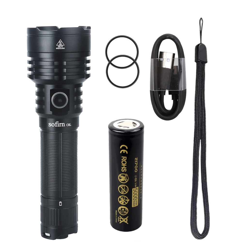 Sofirn C8L 21700 Flashlight Powerful Tactical 3100lm XHP50D HI LED Torch EDC Type C Rechargeable Cam