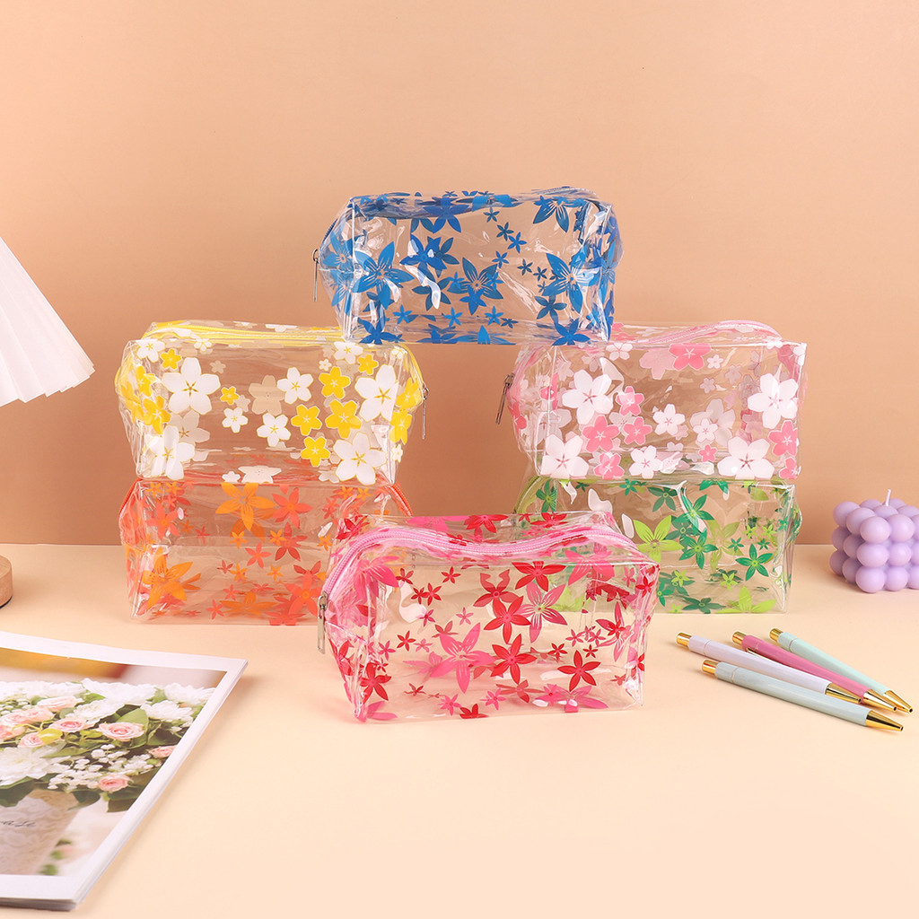 

1 transparent PVC pencil case, flower pattern stationery pencil case and storage travel toiletry bag, a gift for friends