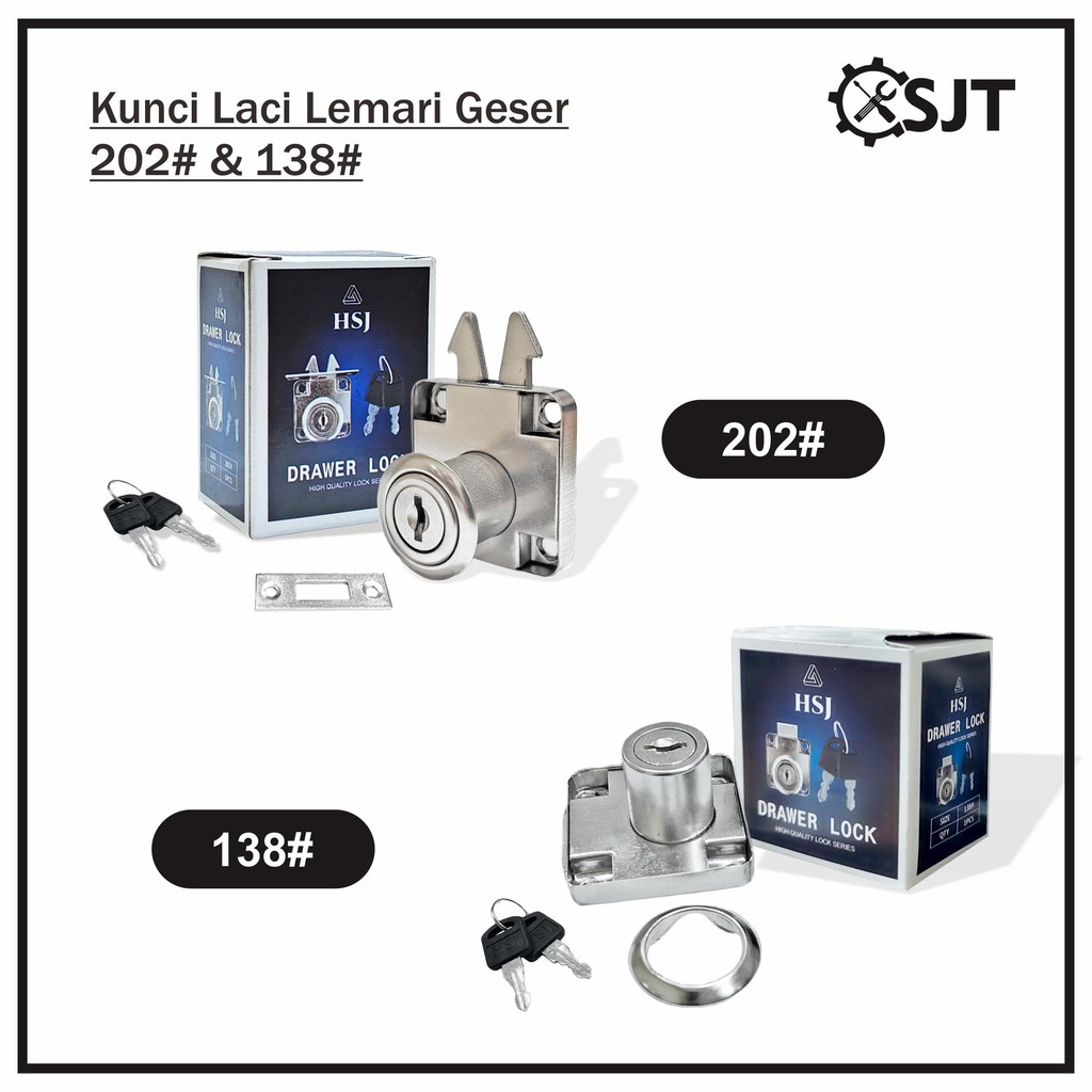 SJT - Kunci Pintu Lemari Geser Sliding 202 Zinc Alloy Drawer Lock / Kunci Laci Padat 138 HSJ 19 mm