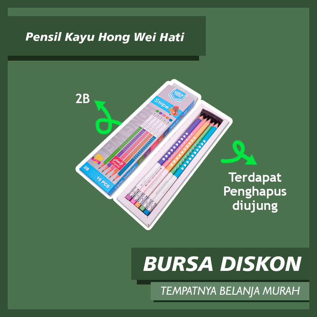 

Pensil Kayu Hong Wei Hati 2B Warna Warni Pencil Terdapat Penghapus Hati Lovers Unik Grosir Bisa COD