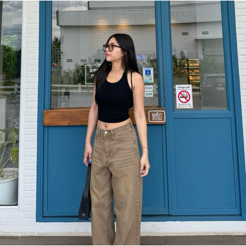 [𝗗𝘆𝗻𝗮𝗿𝗮] - KULOT HIGHWAISTLOOSE JEANS BAGGY MOCCA HENNY