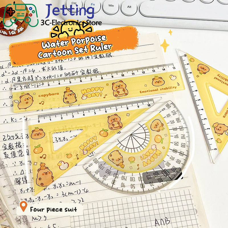 

4PCS/Set Plastic Capybara Drawing Ruler Measurement Geometry Triangle Ruler Straightedge Protractor variety Rulers School Office