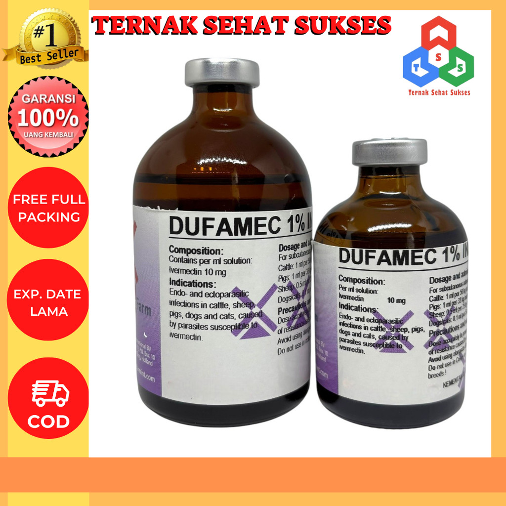 DUFAMEC 1% INJ 50 ML dan 100 ML - Obat Cacing Kutu gudig Scabies Ampuh Sapi Kambing Babi Domba Like 