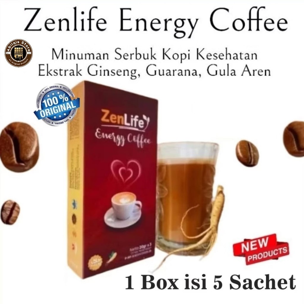 

KOPI ZENLIFE ENERGY COFFEE 1 BOX ISI 5 SACHET EKSTRAK GINSENG GULA AREN ORIGINAL BAS