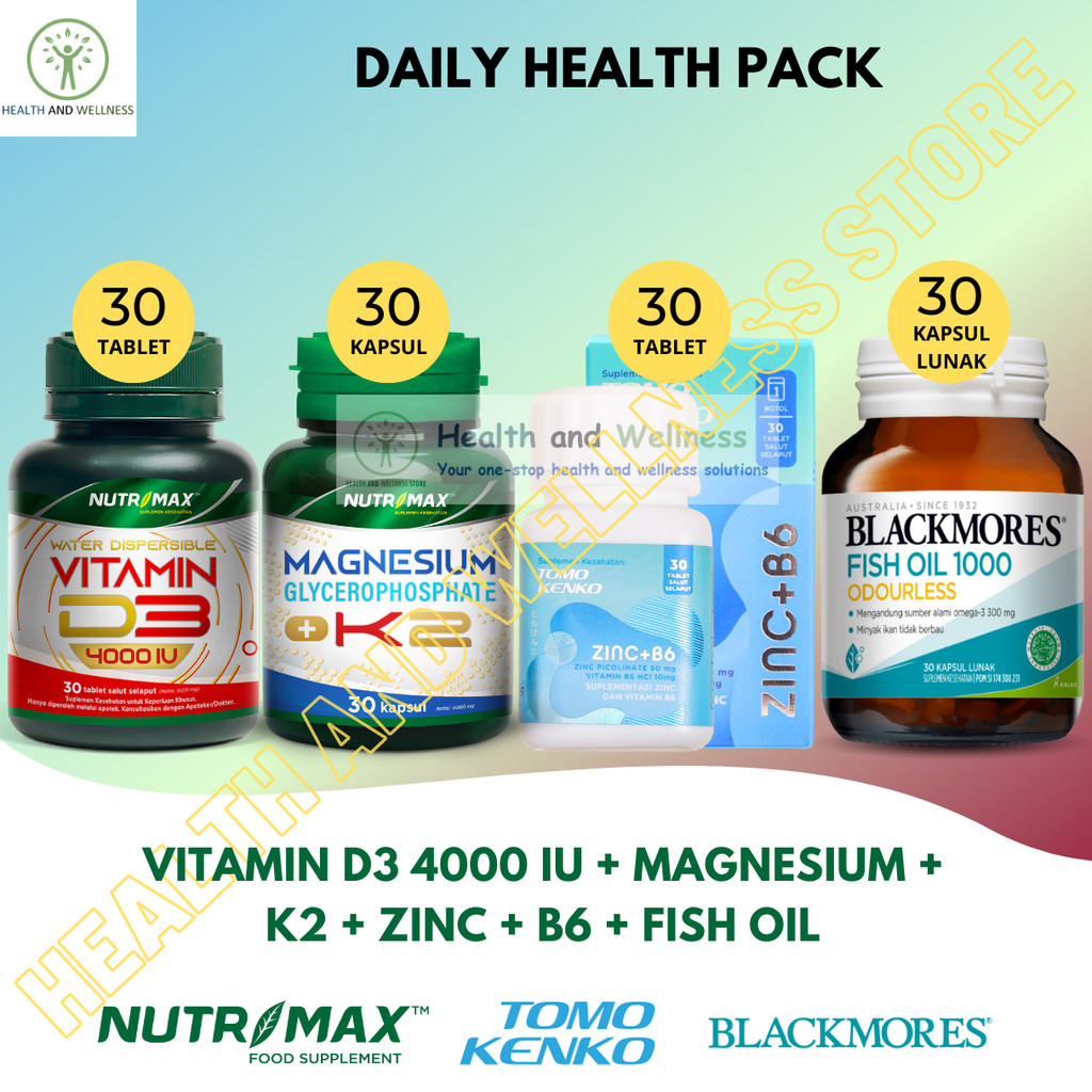 Nutrimax Vitamin D3 4000 IU Magnesium K2 Blackmores Fish Oil 1000 Odourless Tomo Kenko Zinc Paket