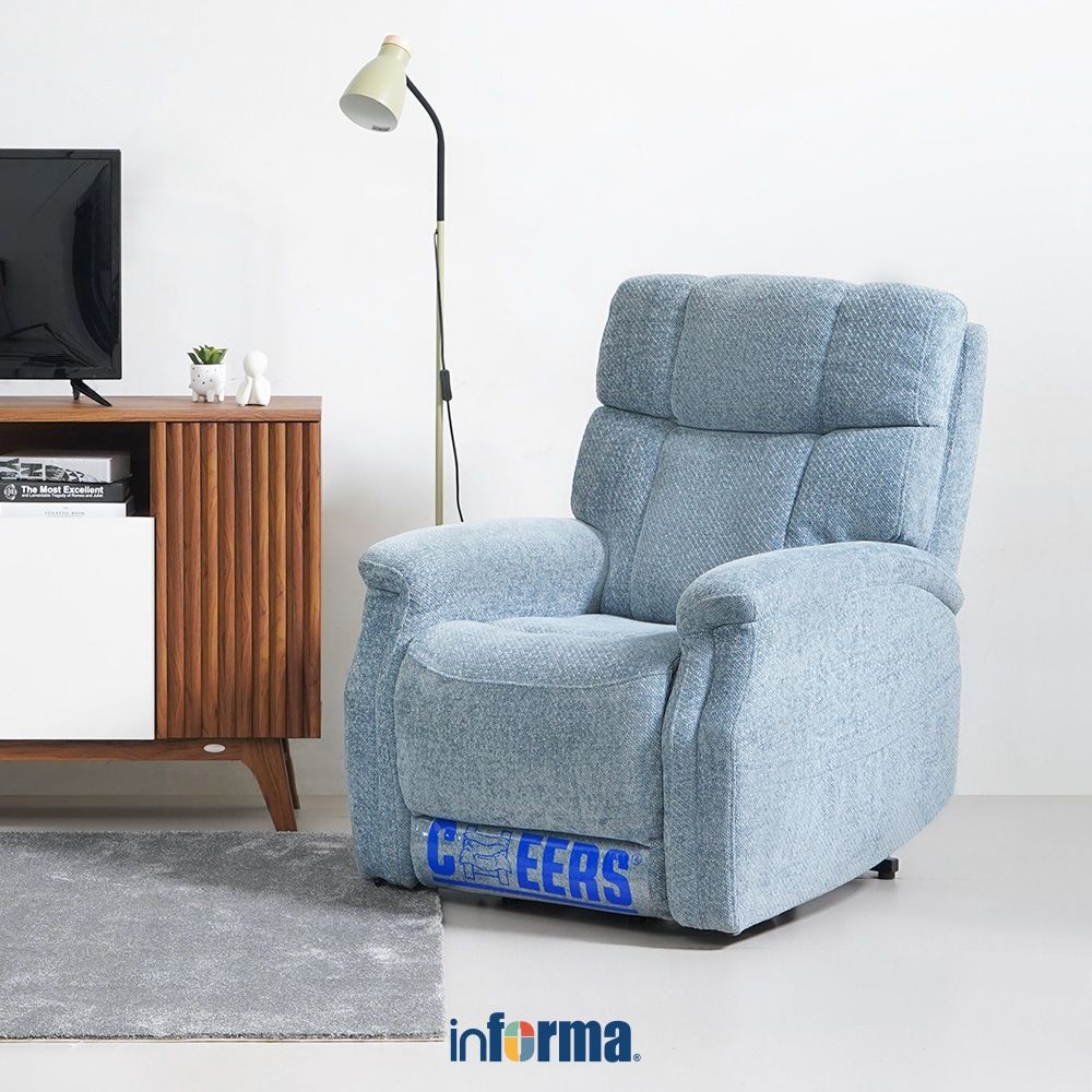 Informa Cheers Maple Sofa Recliner Fabric 1 Seater Dengan Roller - Biru Kursi Santai Sofa Ruang Tamu