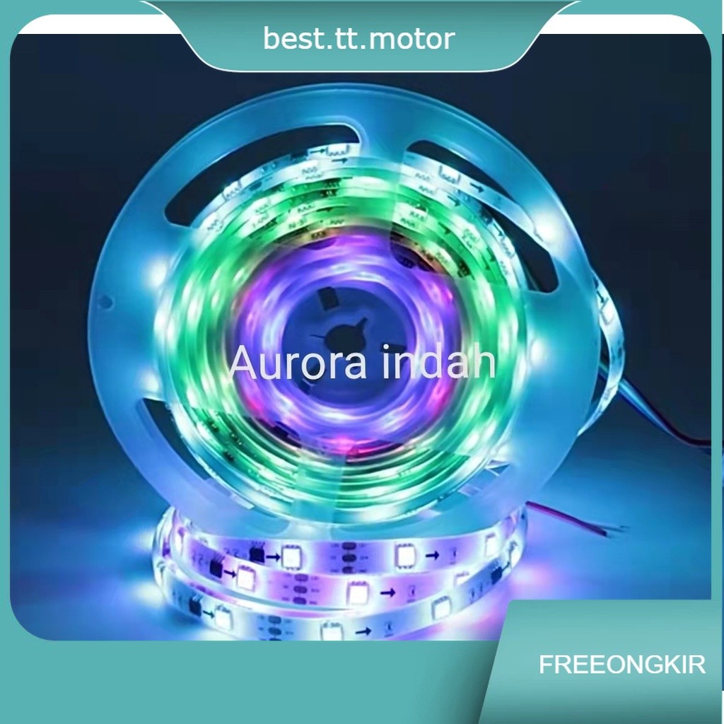 LAMPU STRIP RGB 5050 WARNA WARNI RUNNING NYALA OTOMATIS SET + ADAPTOR 5METER (TANPA REMOTE) TIKTOK