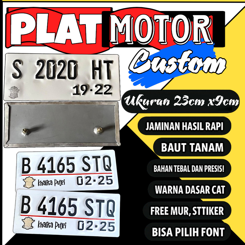 Plat motor custom warna putih satu pasang plat motor variasi warna putih plat motor baut tanam plat 