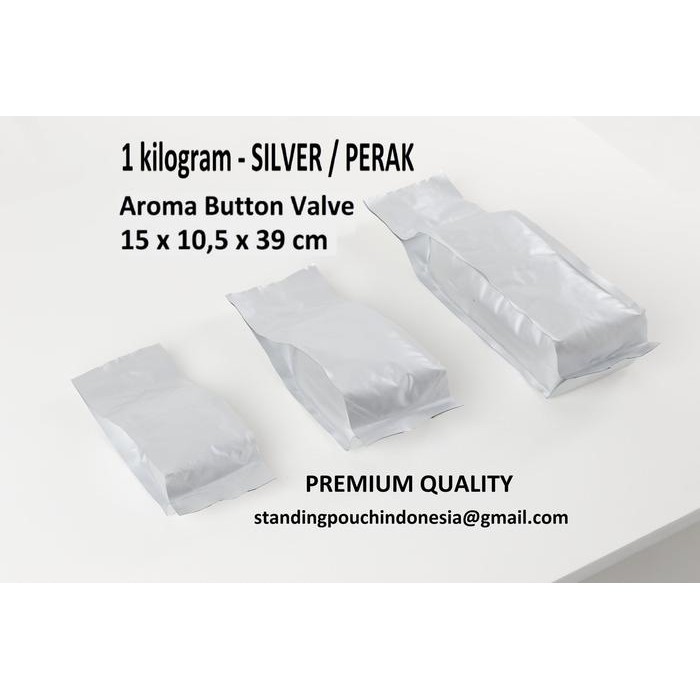 

PROMO! Kemasan Kopi Gusset Quad Seal 1 kilogram kg VALVE - SILVER *PREMIUM*