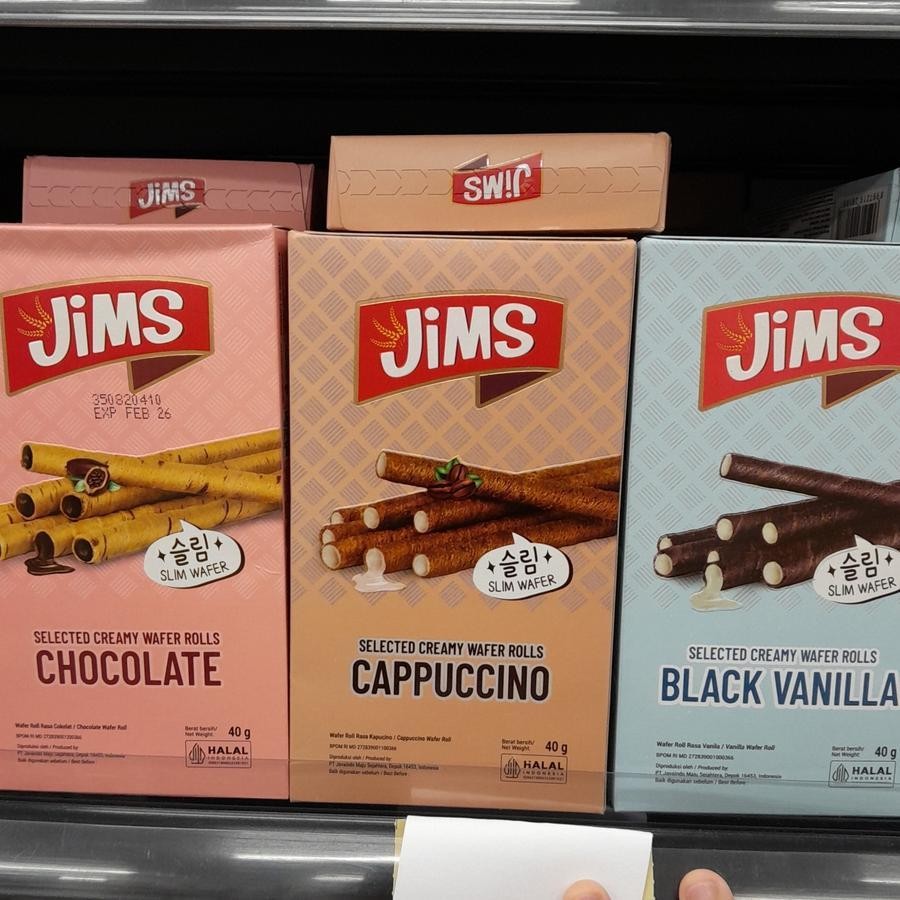 

Jims Wafer Rolls CHOCOLATE COKLAT / CAPPUCINO / BLACK VANILA 40gr