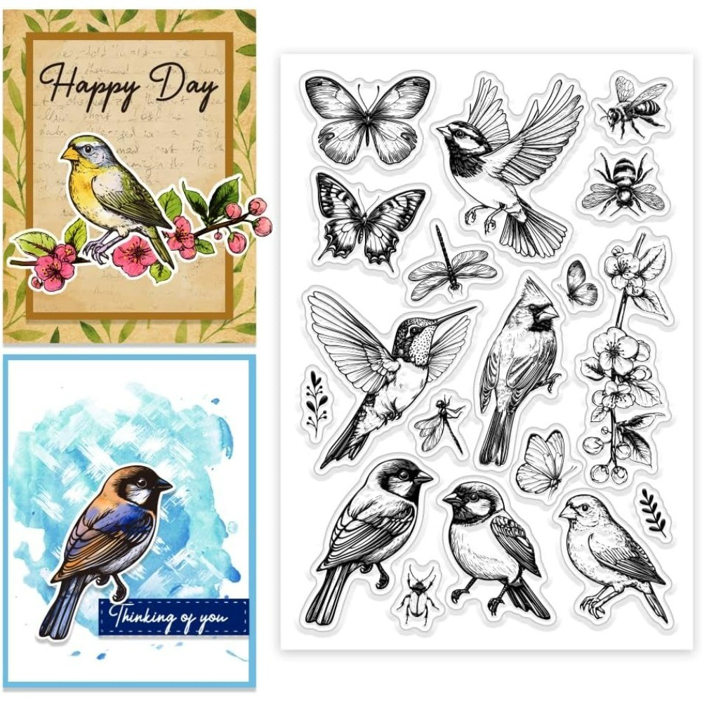 

Flowers Birds Insects Clear Stamp Custom Silicone Clear Stamps Butterflies Stamps for DIY Scrapbooking Photo Album Decorative