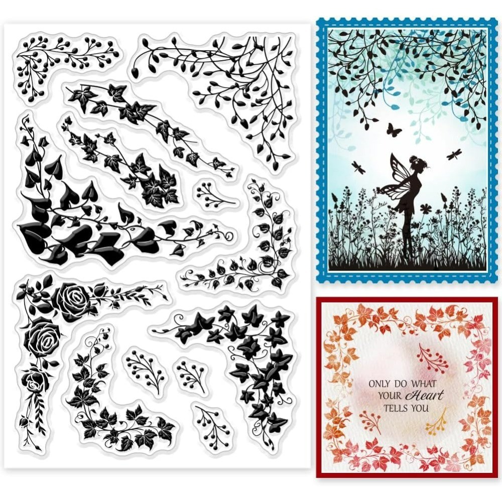 

Vine Corner Silhouette Clear Stamps Plant Flower Silhouette Corner Silicone Clear Stamp Seals Transparent Stamps