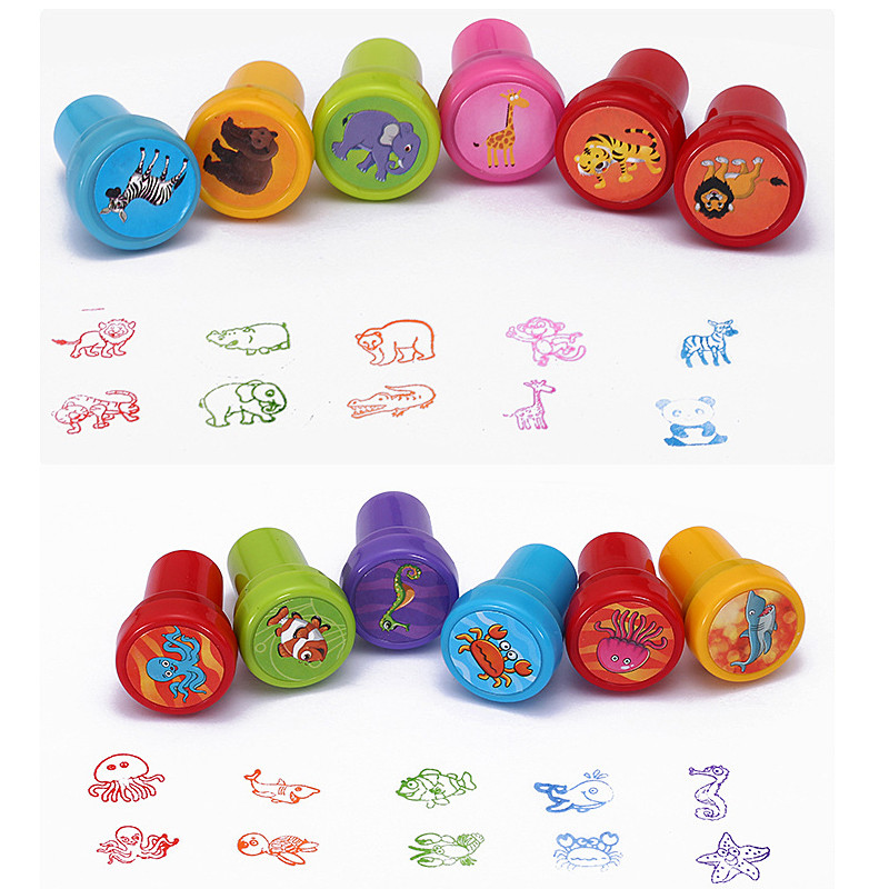 

10pcs Children Toy Stamps Face Kids Seal Scrapbooking Stamper DIY Painting Photo Album Decor Cartoon Animal Dinosaur Seal