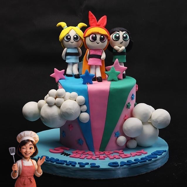 

Kue Ulang Tahun Tema Powerpuff Girls / diameter 20 cm Catering Malang DMT