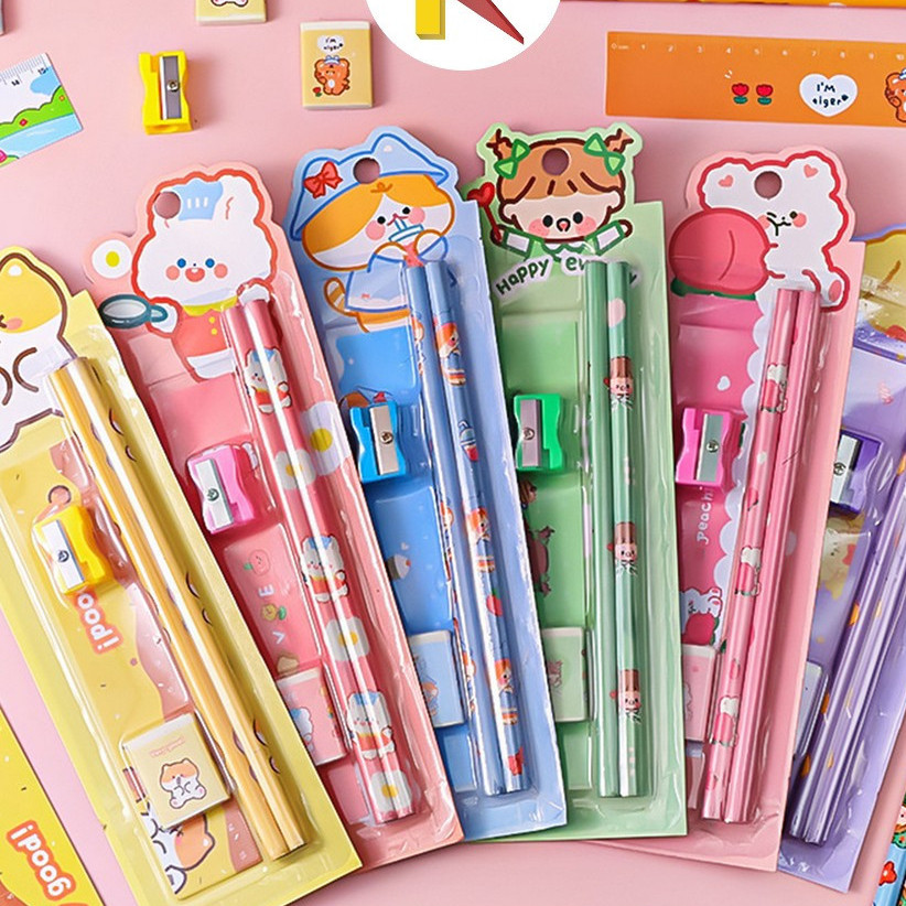 

GNR BPP Alat Tulis Set Stationery Sekolah Pensil Set Anak Karakter Kartun Lucu / Perlengkapan Sekolah Anak Penghapus Penggaris Pencil Set Import