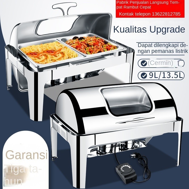 GNTMART - Chafing Dish/Roll Top Segi Oval Kaca Stainless Steel