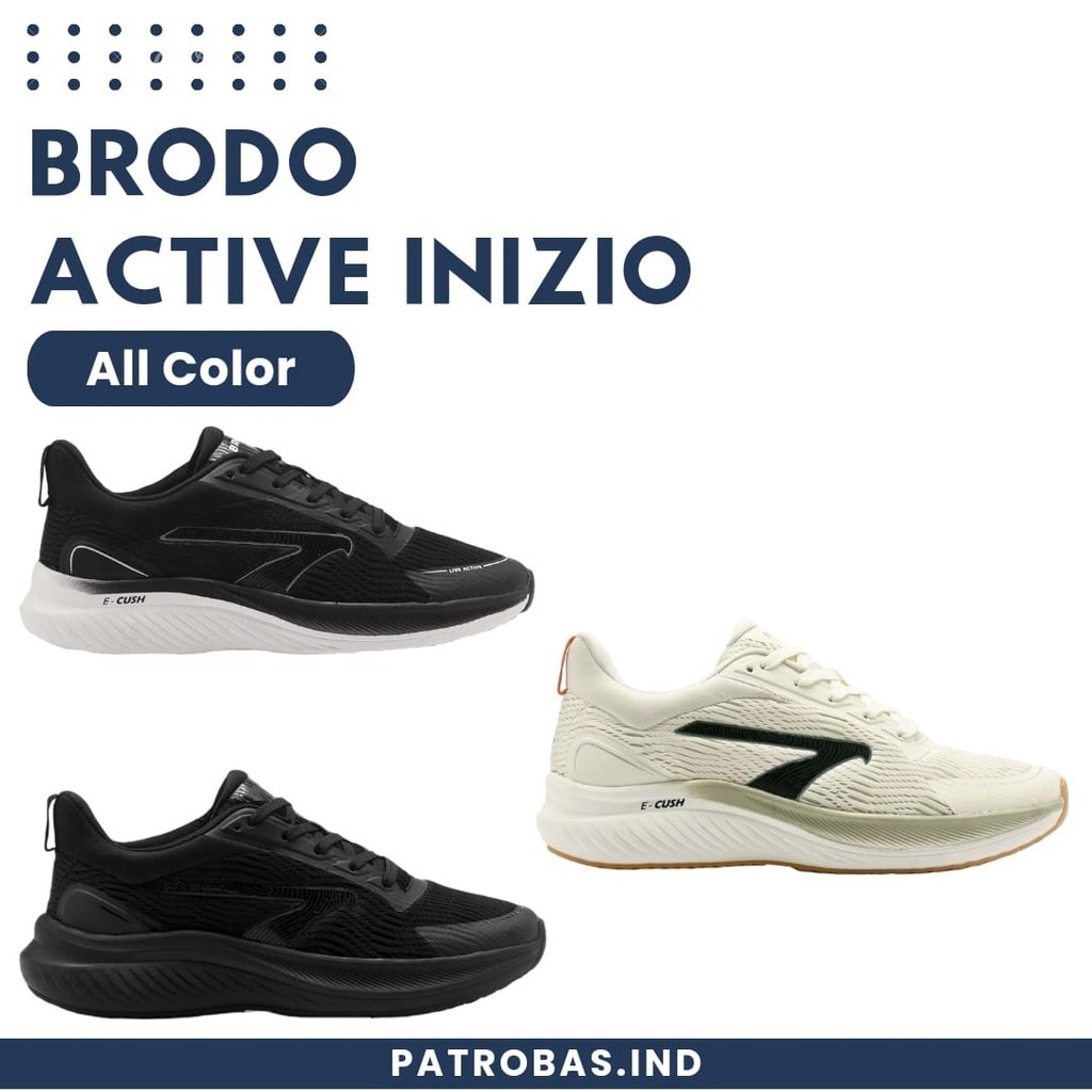 BRODO Active Inizio Sepatu Sneakers Running Olahraga Lari Pria Hitam Putih Original