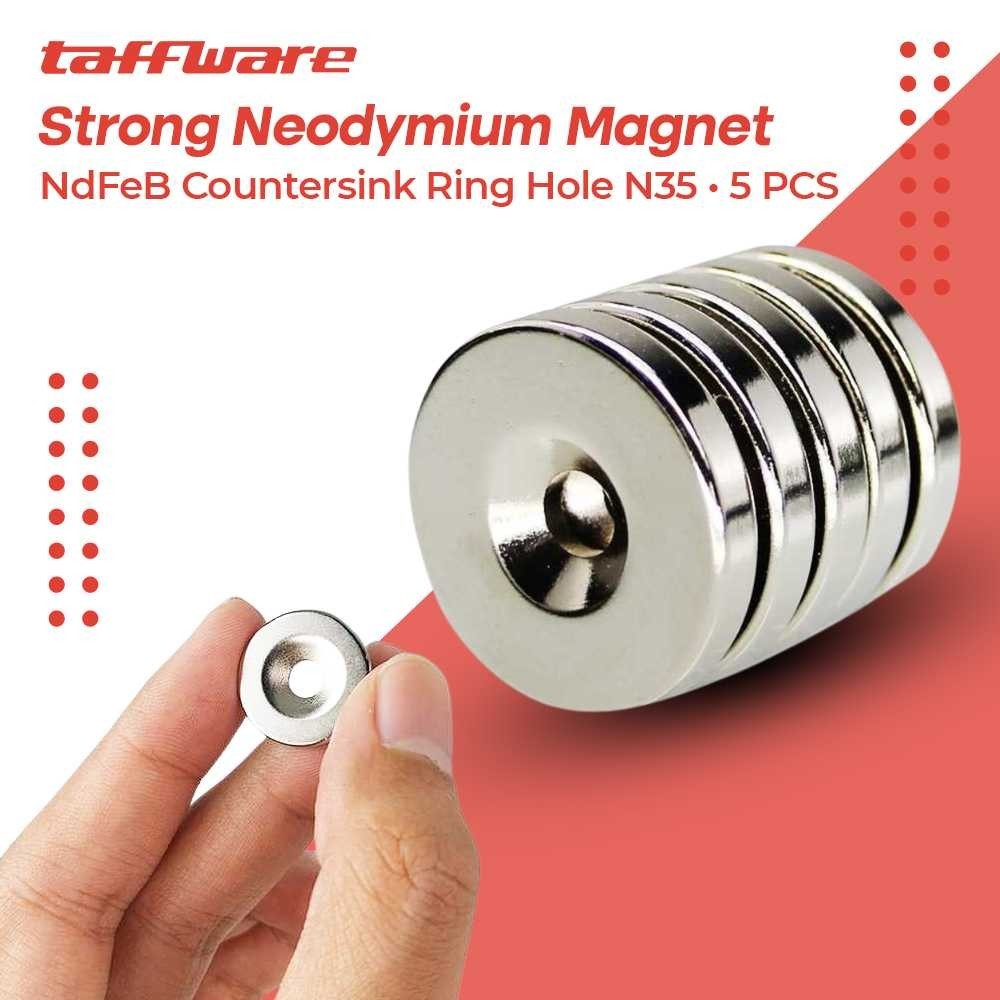 

Taffware Strong Neodymium Magnet NdFeB Countersink Ring Hole N35 5 PCS - D21 #IbrahimaStoree