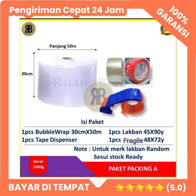 

Bubble Wrap Bening 30cm X 50m - hitam gulungan Tebal