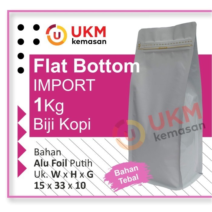 

Kemasan Kopi Flat Bottom Zipper Non Valve Import 1 kg - Putih - Putih