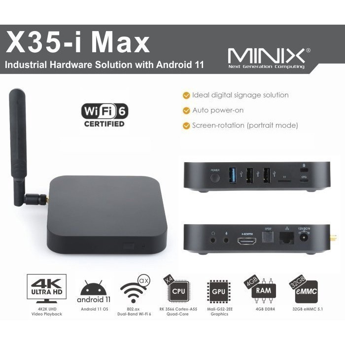 GROSIRUNIK99 MINIX X35-i MAX - 4K UHD Industrial Android Player - RAM 4GB ROM 32GB