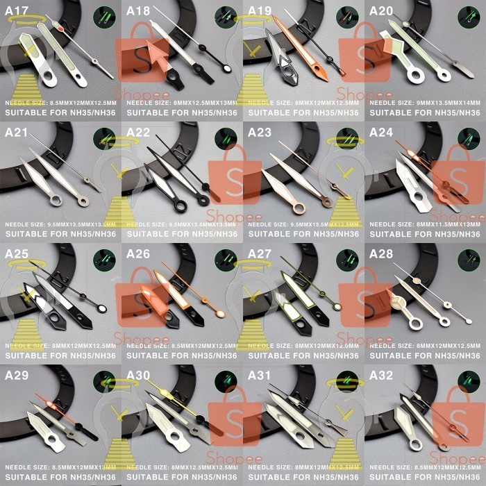 Seiko Mod Hands A17 - A32 Lumed For NH35/36/4R