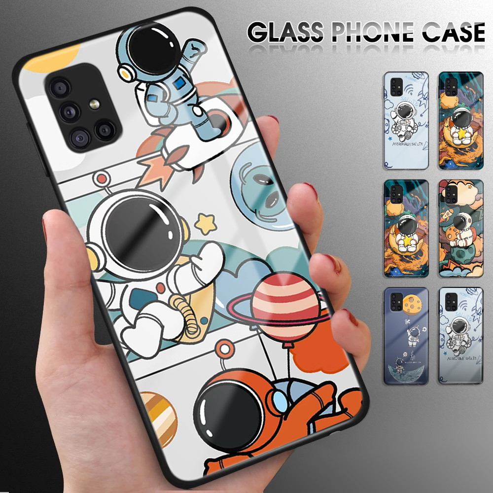 Untuk Samsung Galaxy A11 A21S A31 A51 A71 M11 Cartoon Astronaut Soft Silicone Edge Hard Case Shockpr