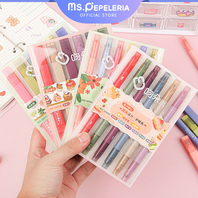 

Ganda Kepala Ujung Lembut Pena Stabilo 6 Pcs Set/Marker Pen Berwarna Pena Lukisan Pen Journal Pen-Ms.Pepeleria