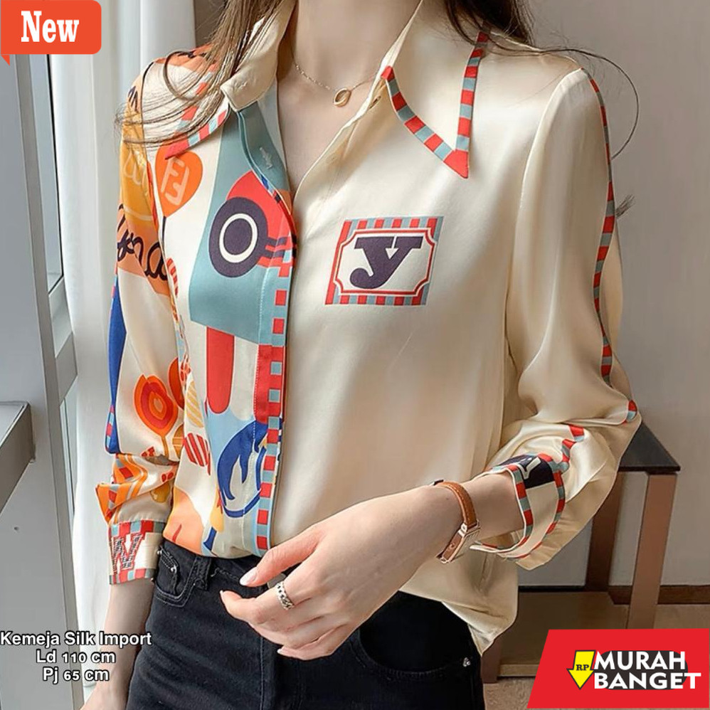 Kaus wanita polos yg lagi kekinian viral- KEMEJA BANGKOK SILK IMPORT ATASAN WANITA