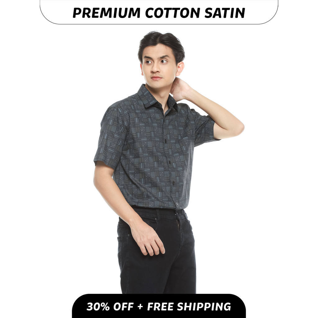 Kemeja Print Pria Premium Satin SEMBOSS Modern Fit Lengan Pendek 2219