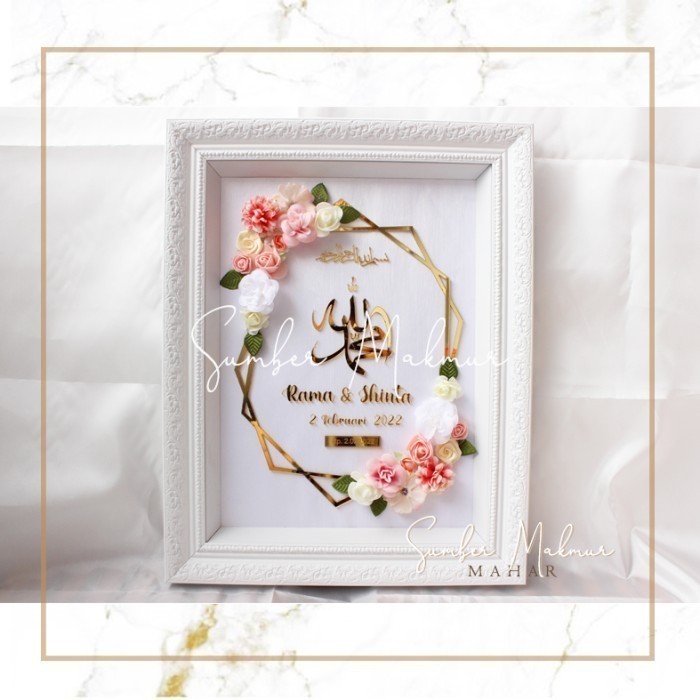 Mahar Pernikahan Hexagon Akrilik Emas Mewah Elegant Cantik