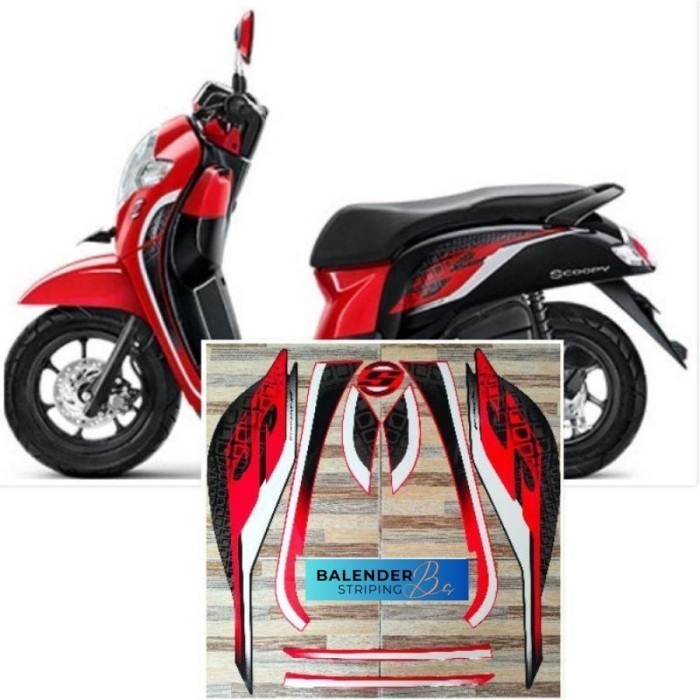 Striping Motor original Honda Scoopy S merah hitam  2019