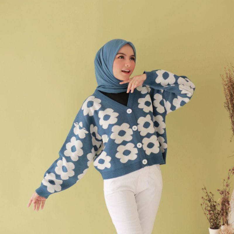 Knitzen KARDIGAN FLOWER URBAN KANCING RAJUT / CARDY WANITA RAJUT / KARDIGAN FLOWERS / Cardigan Rajut