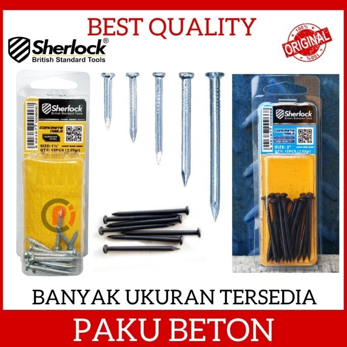 SHERLOCK PAKU BETON GALVANIZED / HITAM Ukuran 1.25 1.5 2 3 INCH Kekerasan 48-52 HRC