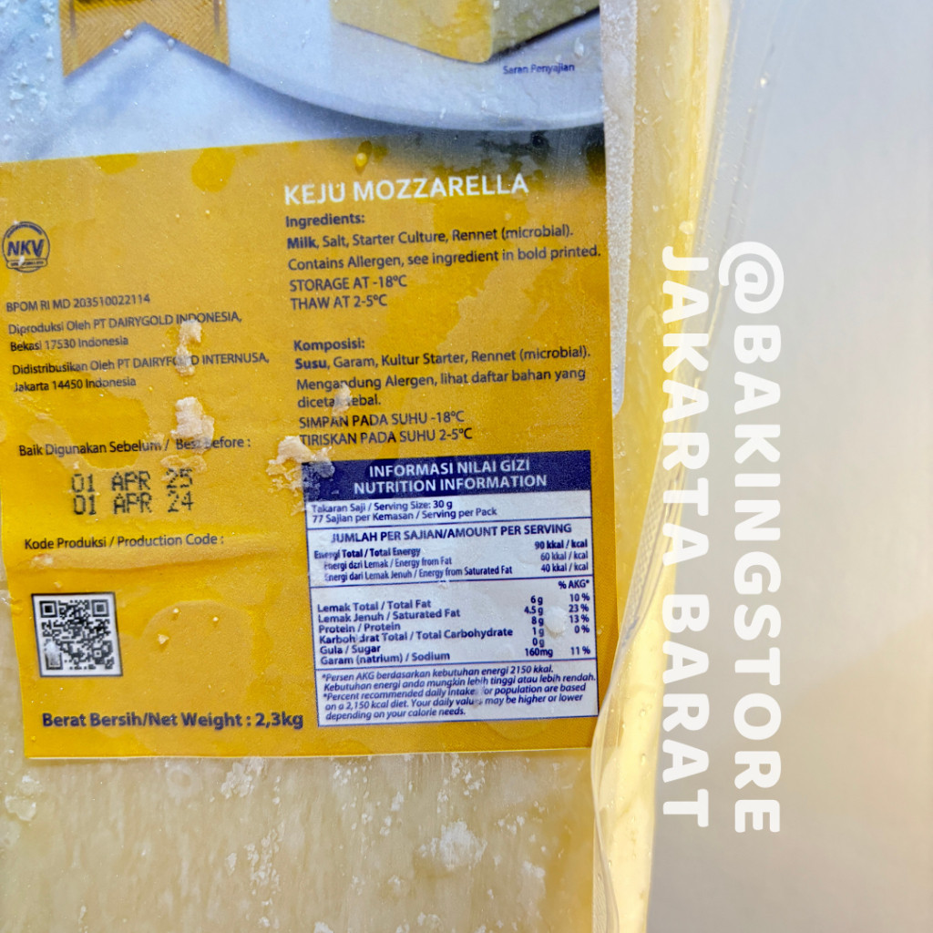 

IO Cheesy Mozzarella Cheese 2,3 kg Keju Mozza 2300 gr