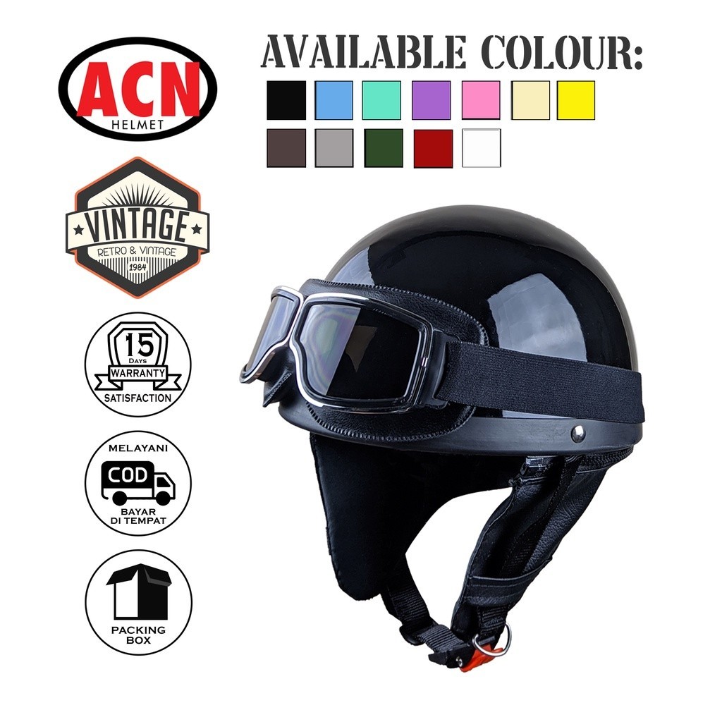 Helm Chips Vintage Retro Shorty Freedom Kacamata Motor Custom Vespa Scoopy Harley Chopper