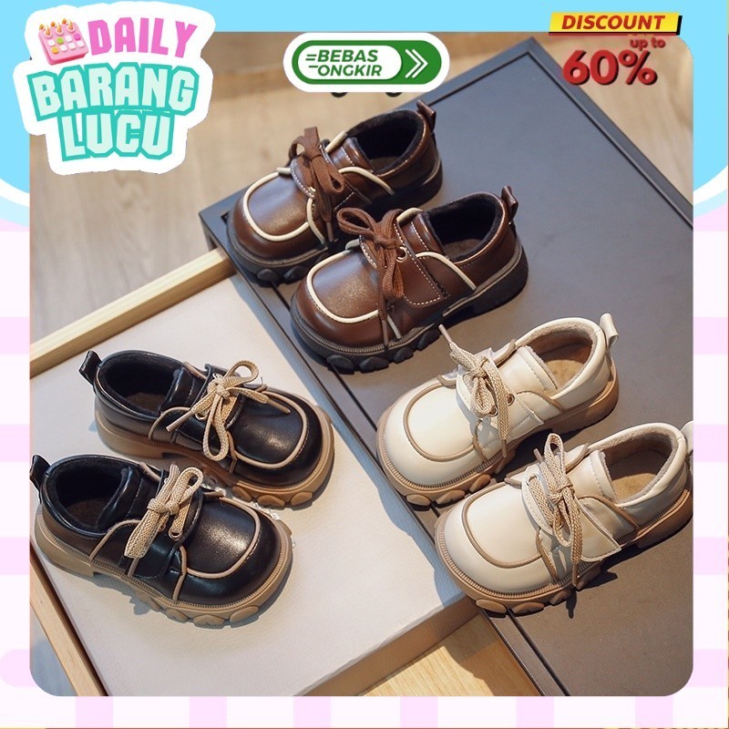 Sepatu Boot  Pantofel Anak Perempuan Cewek Tali Slip On Korean Style Praktis Umur TK SD SMP