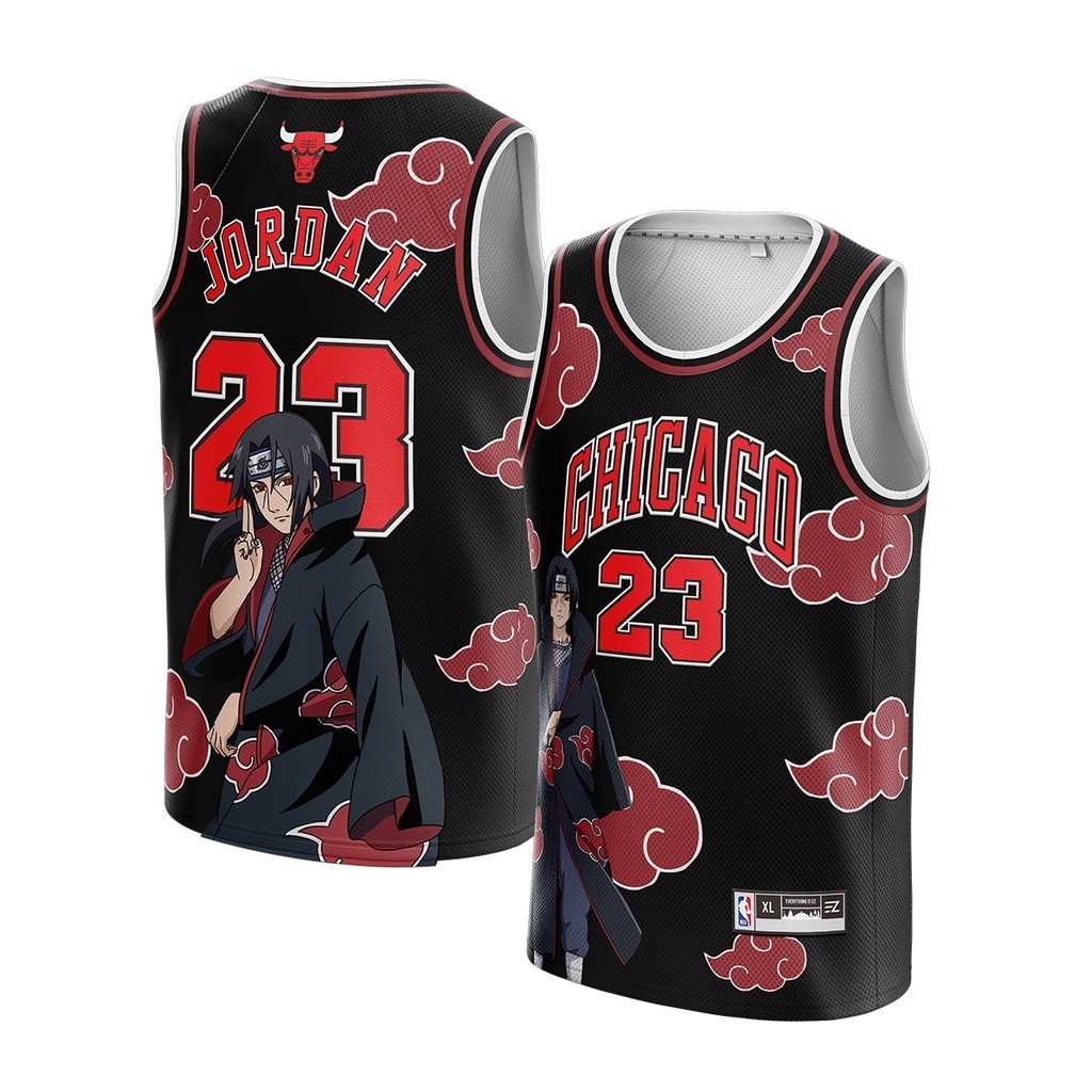 Jersey Michael Jordan Chicago Bulls #23 BLACK HITAM ITACHI UCHIHA NARUTO ANIME CUSTOM Swingman Bola 