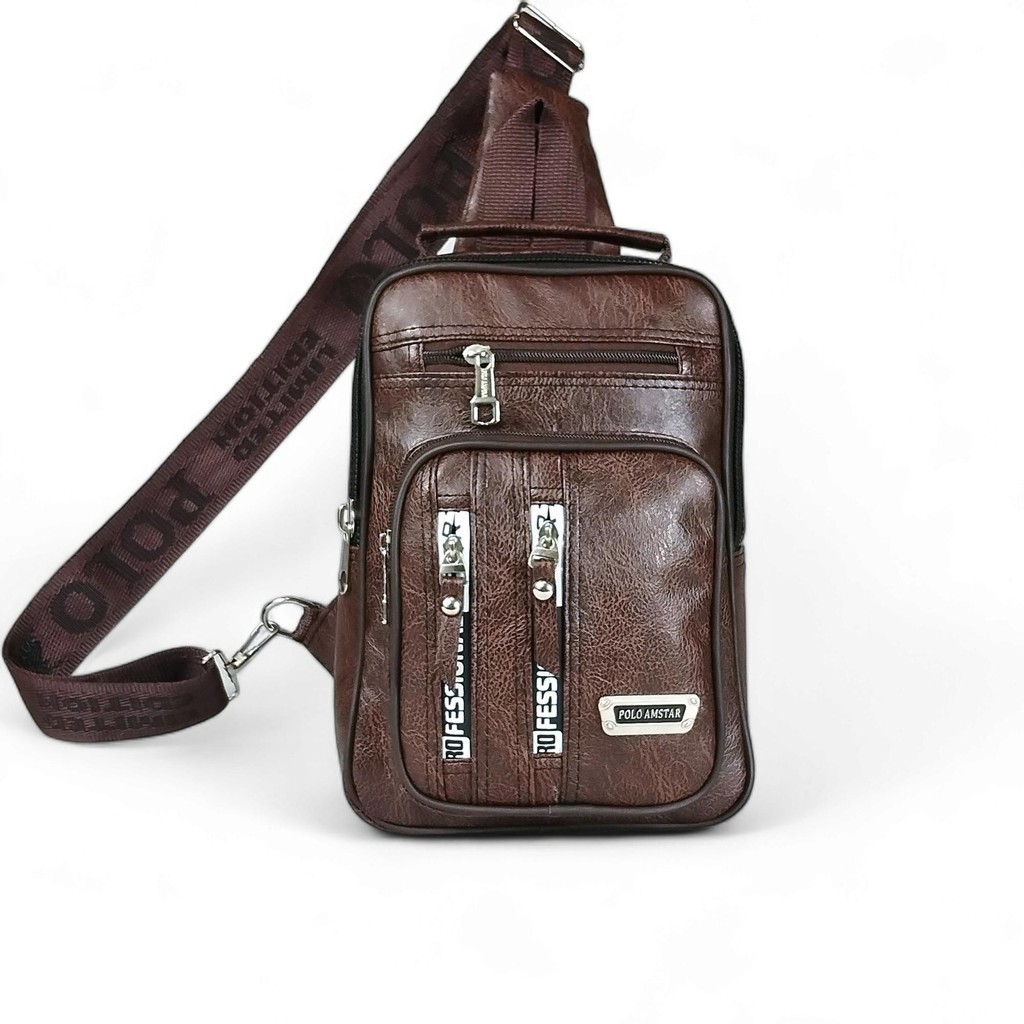 Polo Amstar Tas Selempang Pundak Dan Bahu Kotak Pria Cowok Kulit Sintetis Slingbag Crossbag Polos
