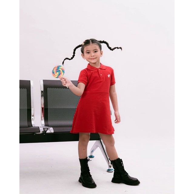AC91VA Baju Anak Polo Dress Anak Perempuan Premium Little Warren Red ( Kaos Polo Anak )