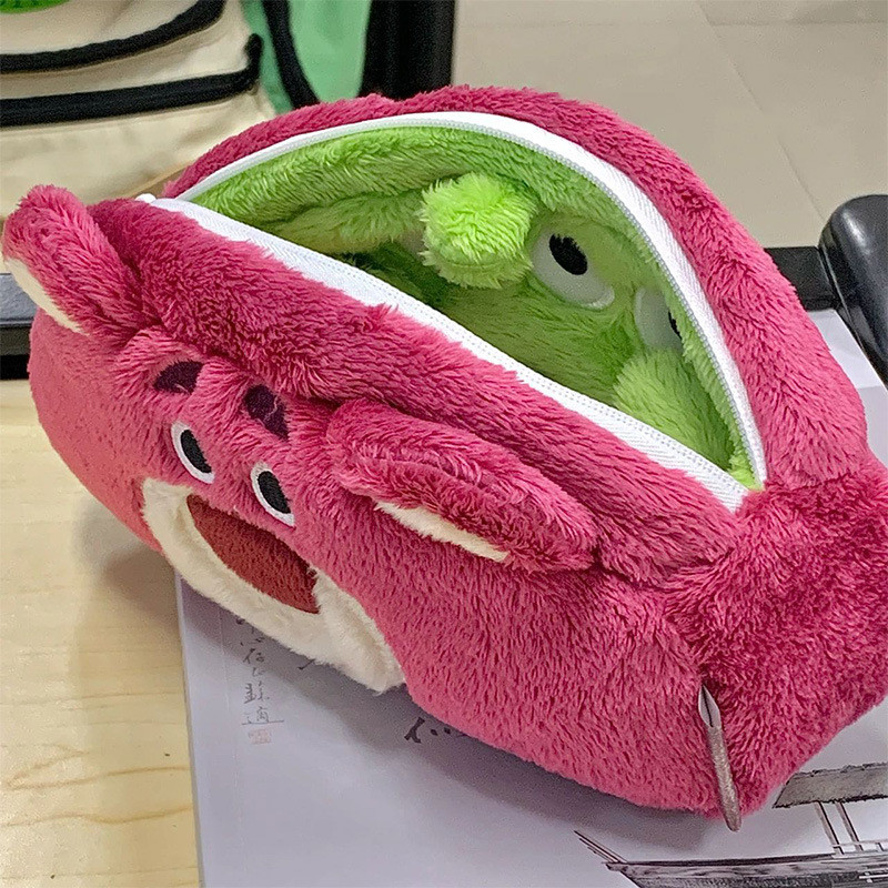 

Disney Lotso Alien Plush Pencil Case Anime Doublesided Pen Bag Cartoon Students Storage Bag Kids StationeryBag Student Toy Gift
