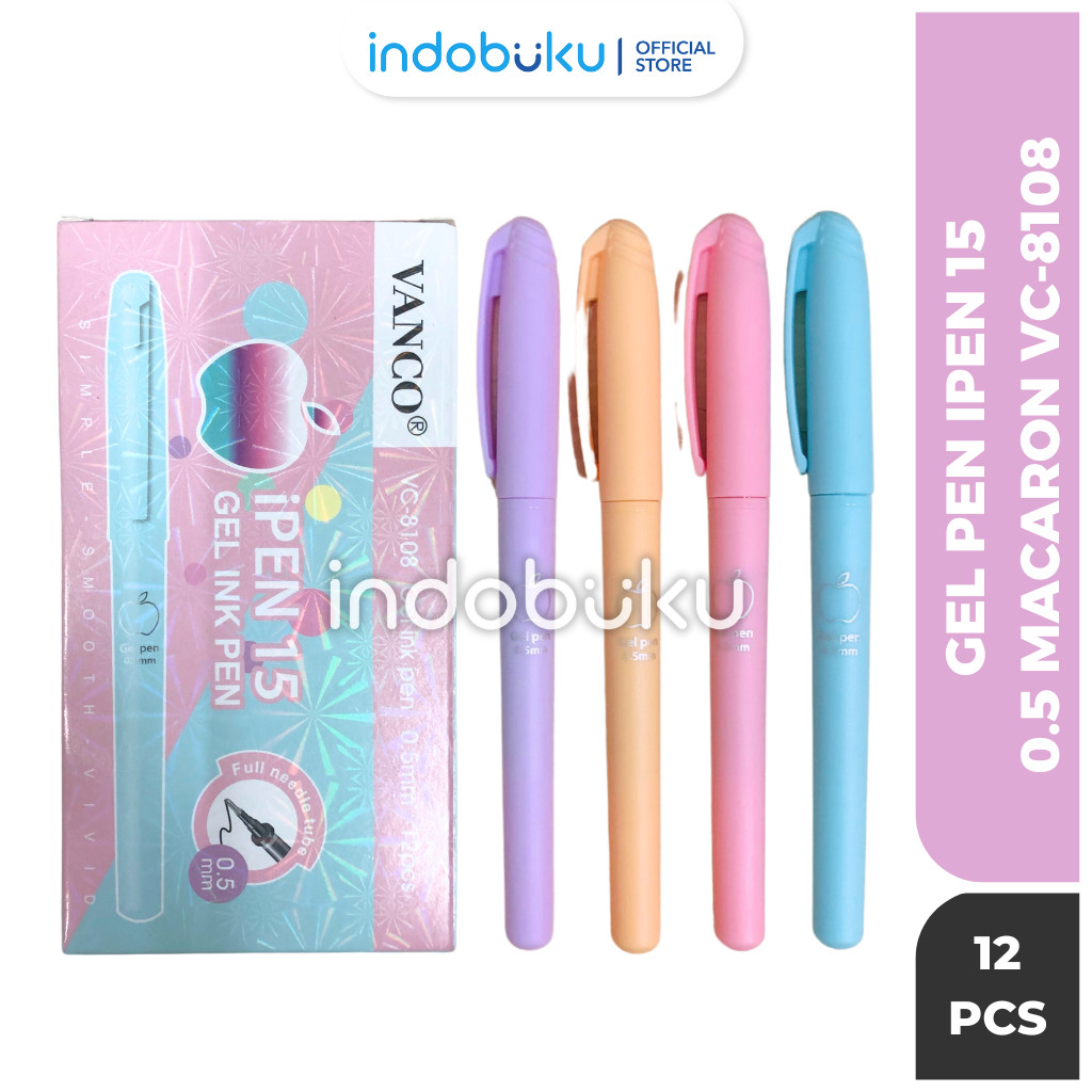 ( 1 Pack 12Pcs ) Pulpen Gel Ipen Warna Pastel Macaron 0.5 mm / Pena Gel Pen Ipen 15 VANCO VC-8108